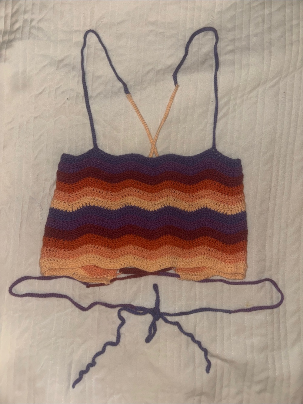 Striped Crochet Crop Top in Purple, Rust & Cream